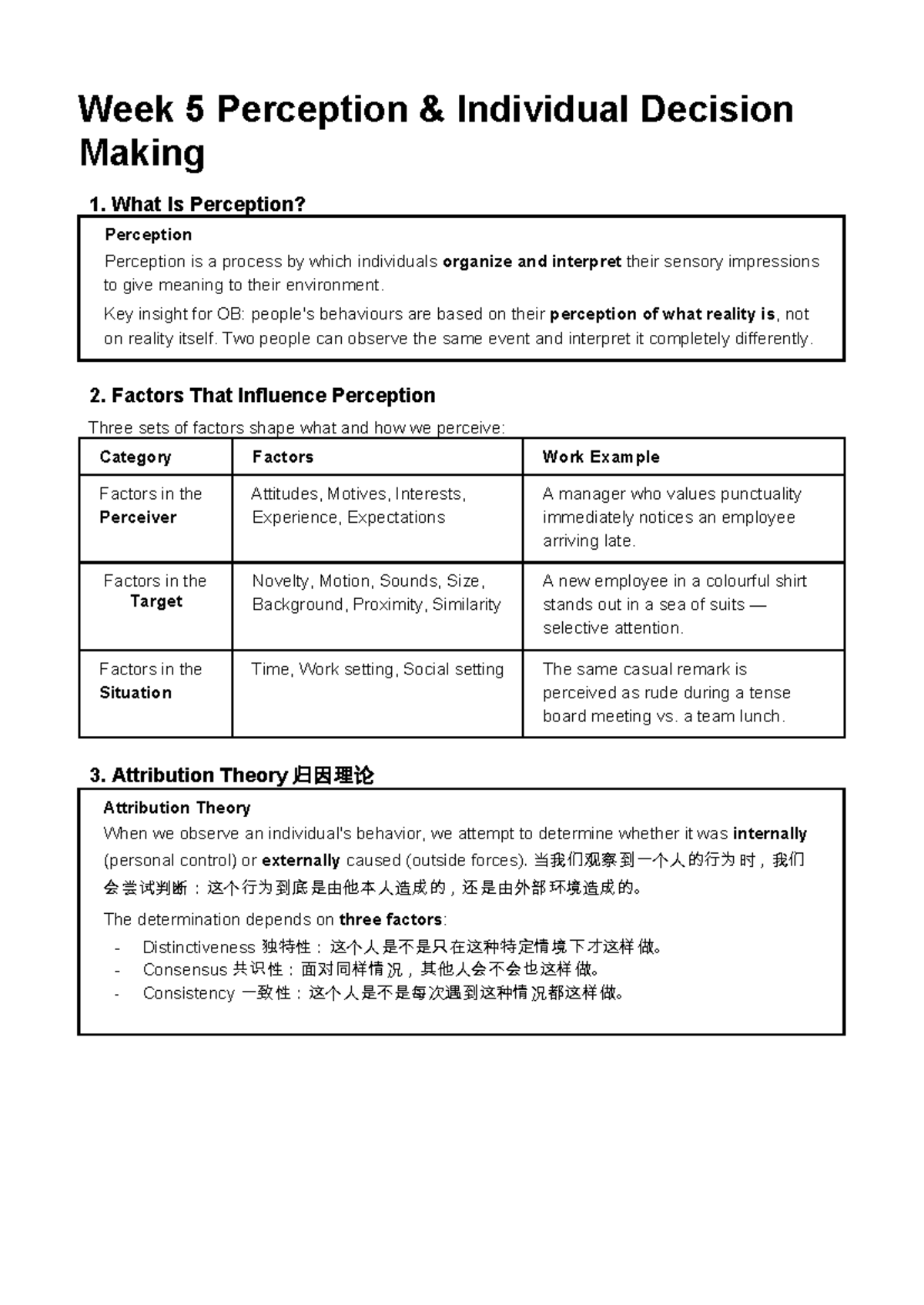 MPW 101 Week 5 & 6: Perception & Decision Making Summary - Studocu