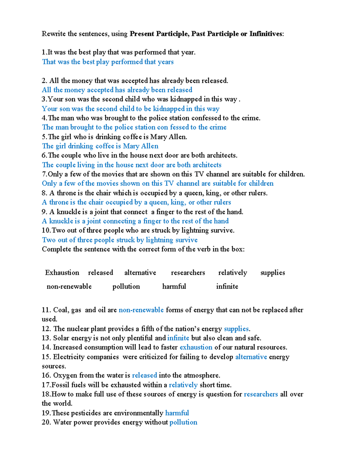 Tài liệu - nguyên lý kế toán - Rewrite the sentences, using Present ...