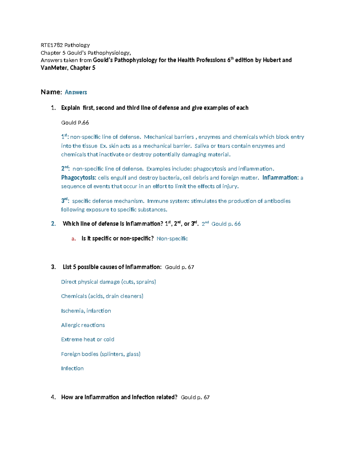 RTE1782 Final Exam Study Guide: Chapter 5 Pathophysiology Insights ...