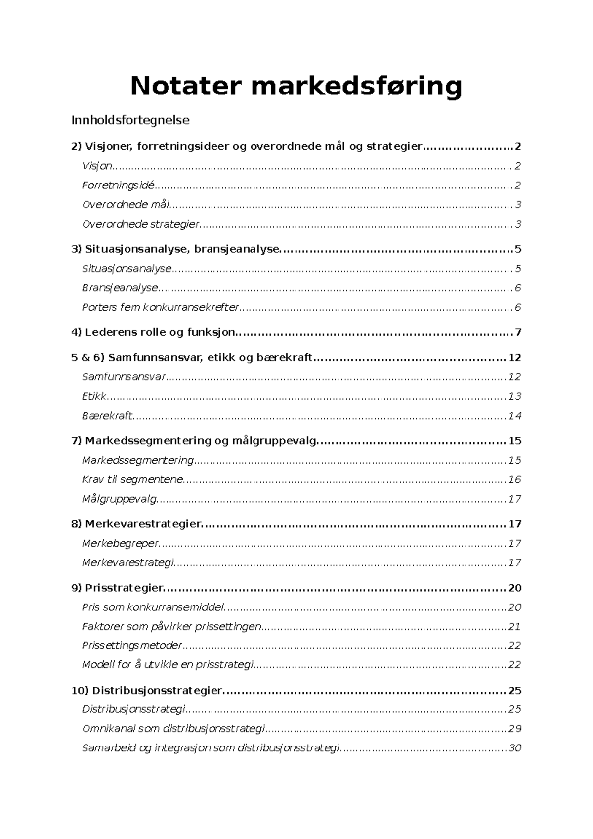 Markedsføring Notater - Notater markedsføring Visjoner ...
