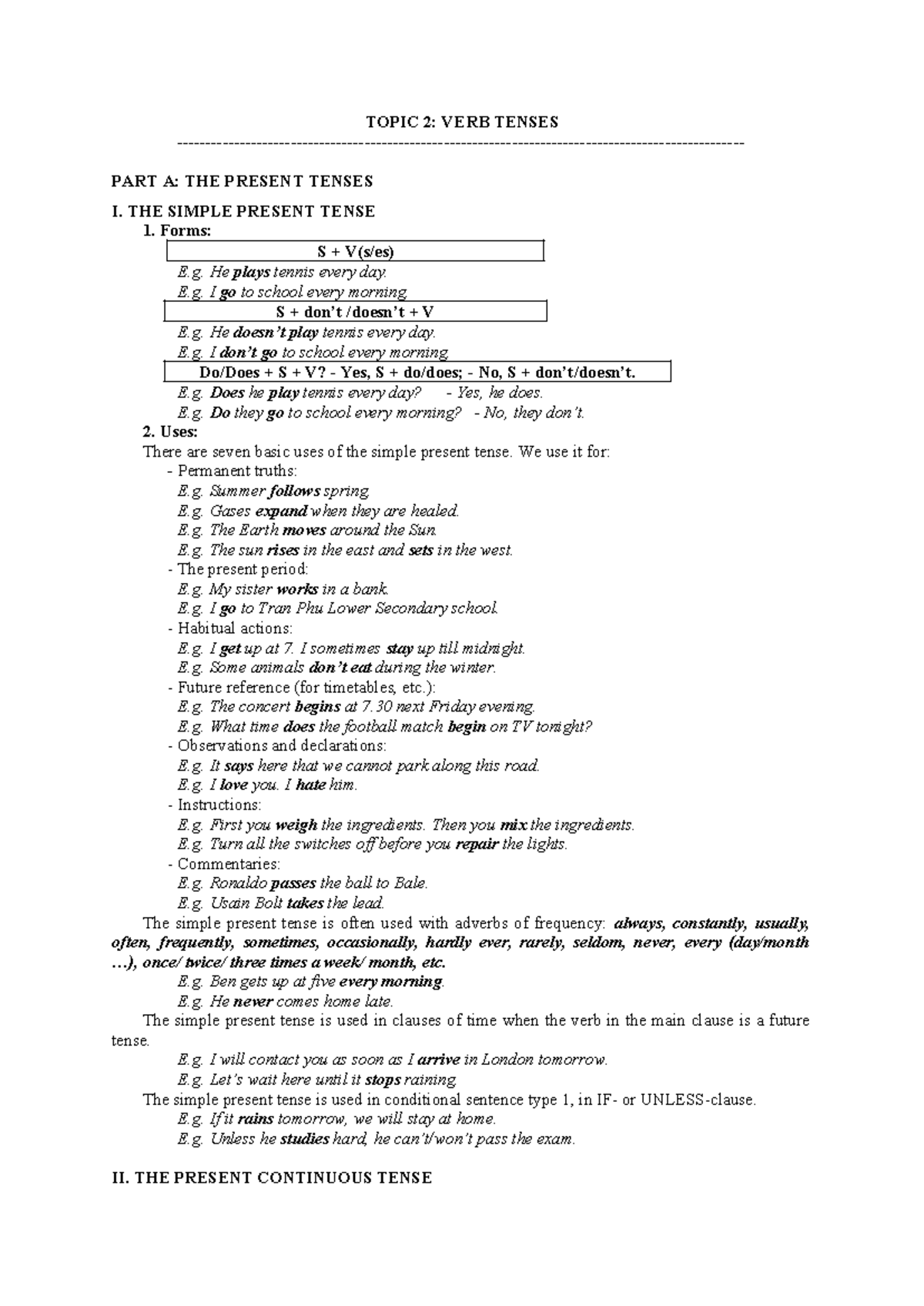 Verbs Tenses Overview: Present, Past, and Future Tenses - Studocu