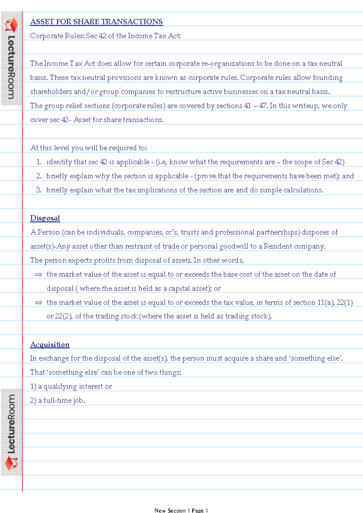 Asset for Share Transactions: Understanding Sec 42 of the Income Tax ...