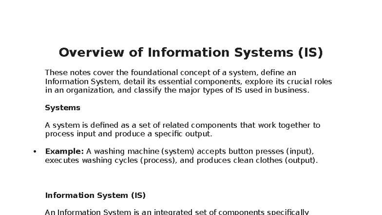 Chapter 8 - Overview of Information Systems (IS) - Studocu