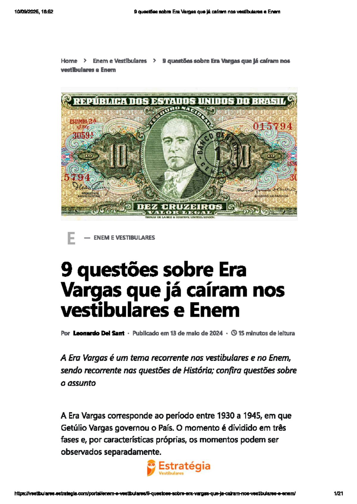9 Questões sobre a Era Vargas para Enem e Vestibulares - Studocu