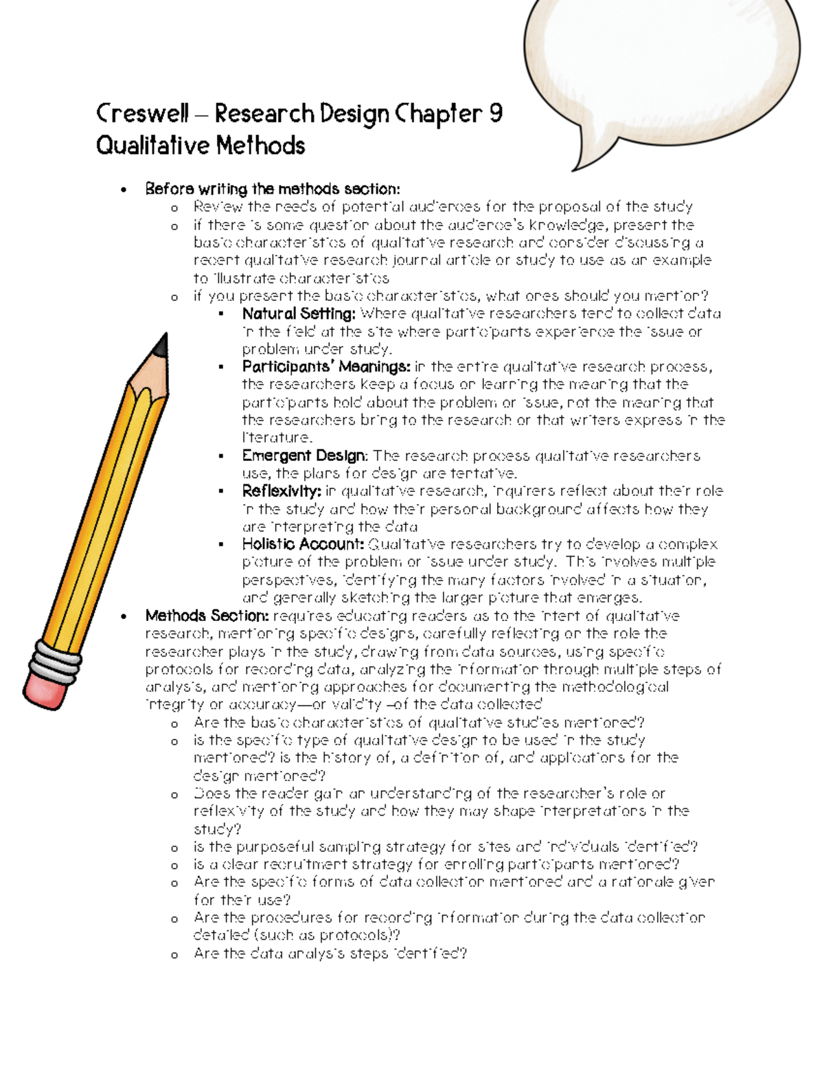 Creswell ED Research Design Ch 9: Qualitative Methods Overview - Studocu