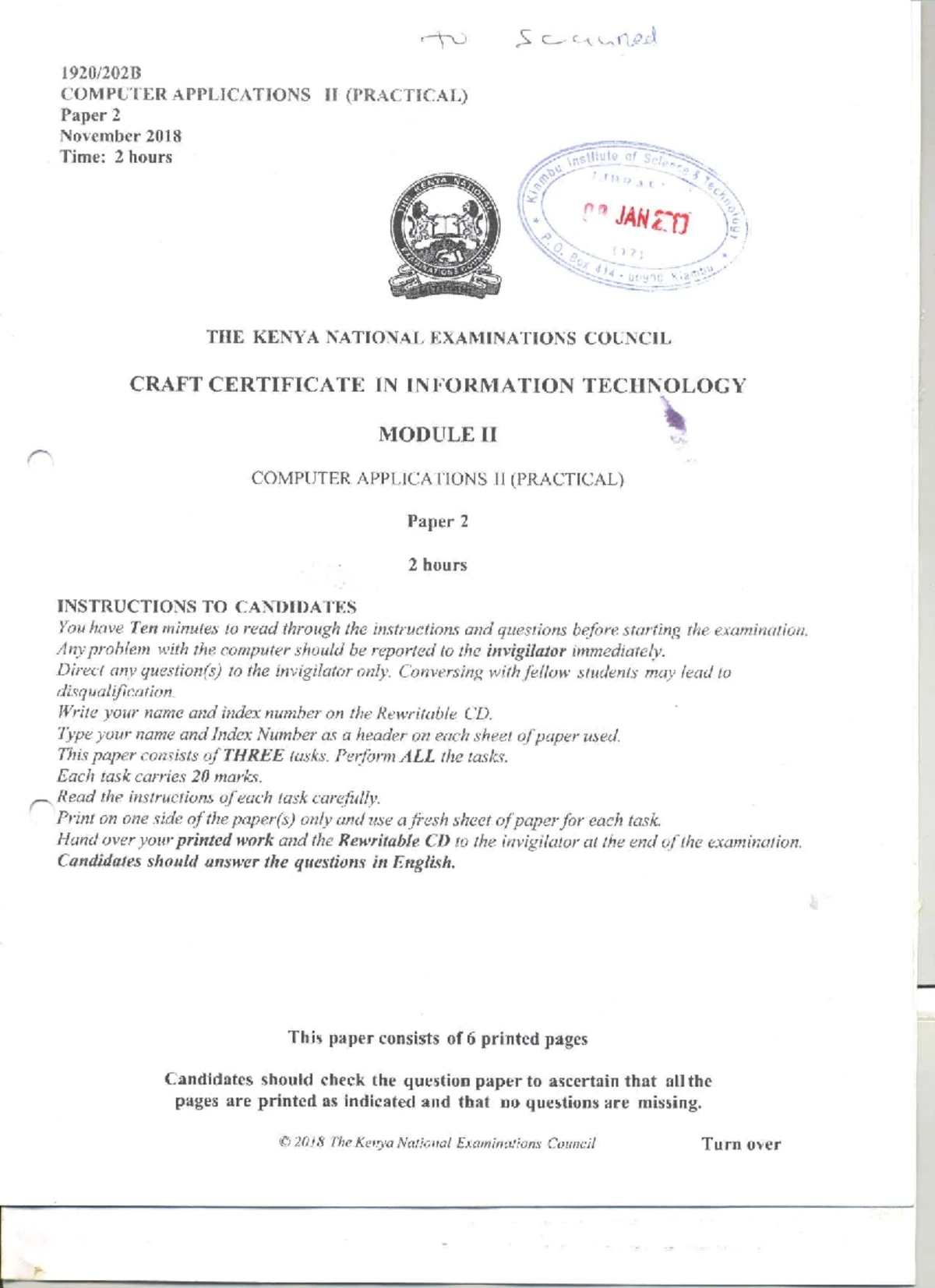 COMPUTER APPLICATIONS II (THEORY) Paper 1 July 2018 Exam Guide - Studocu