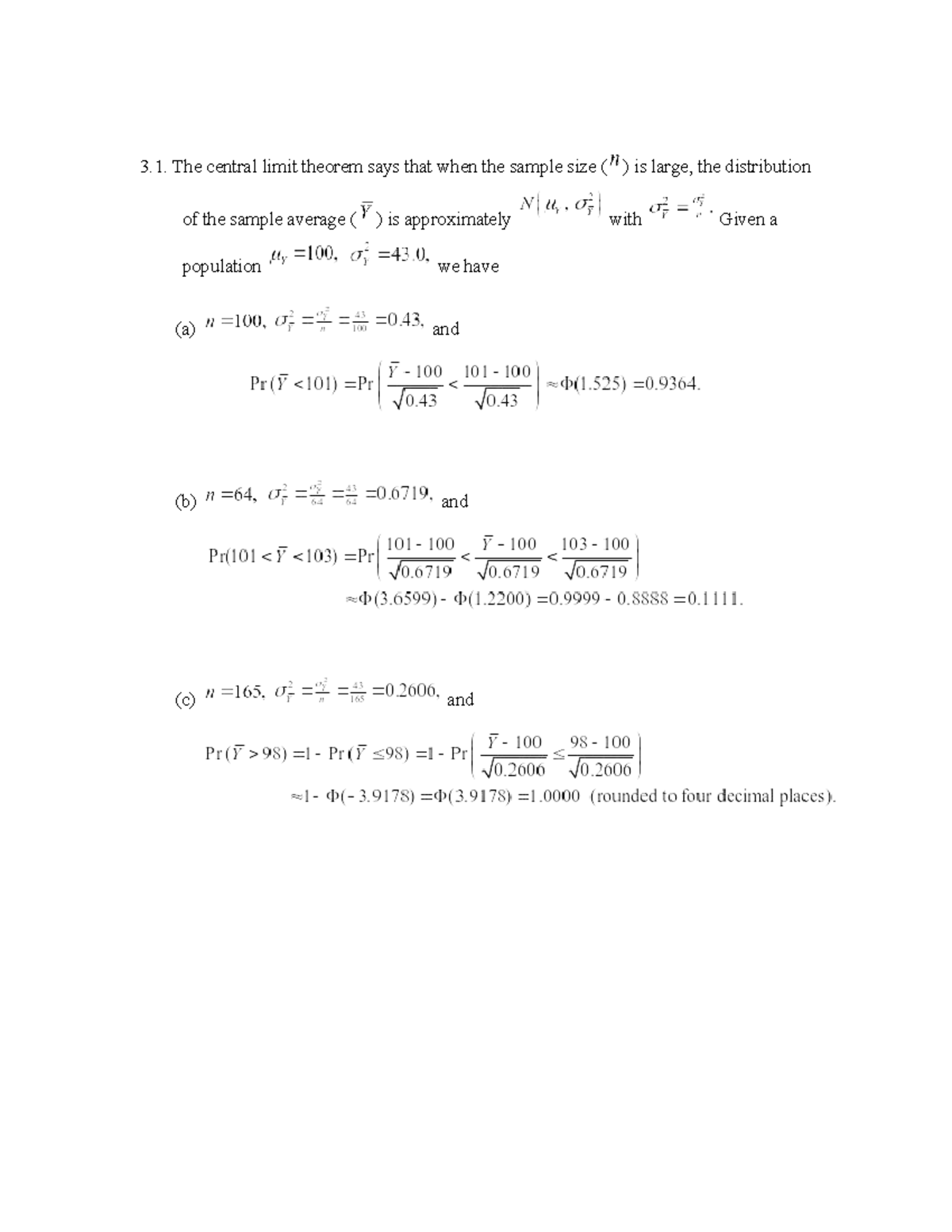 Chapter 3 Solutions: Central Limit Theorem & Confidence Intervals - Studocu