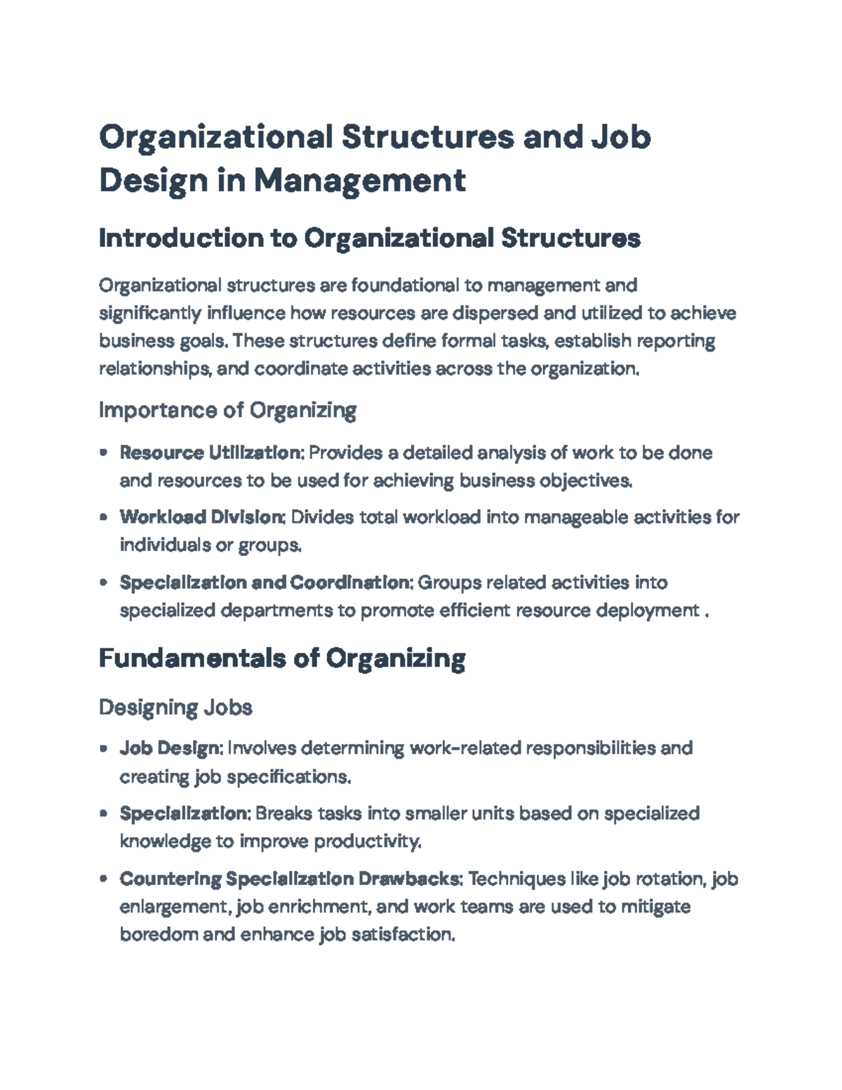 Organizational Structures & Job Design in Management: Key Concepts ...