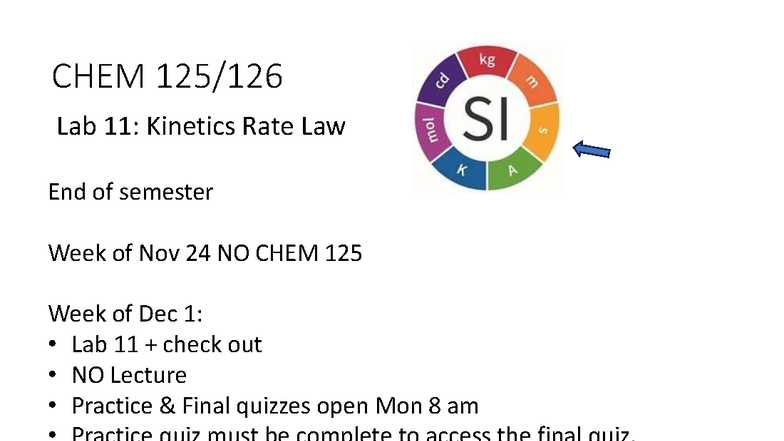 CHEM 125 Lab 11: Kinetics Rate Law Analysis & Final Quiz Details - Studocu