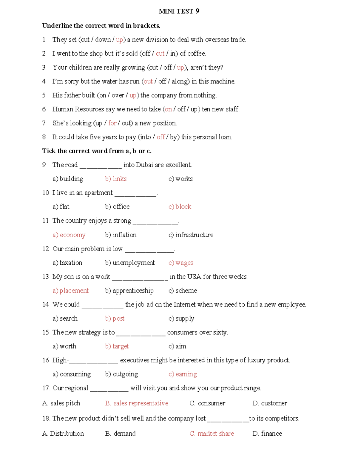 MINI TEST 9: Vocabulary and Grammar Exercises for Unit 9 - Studocu