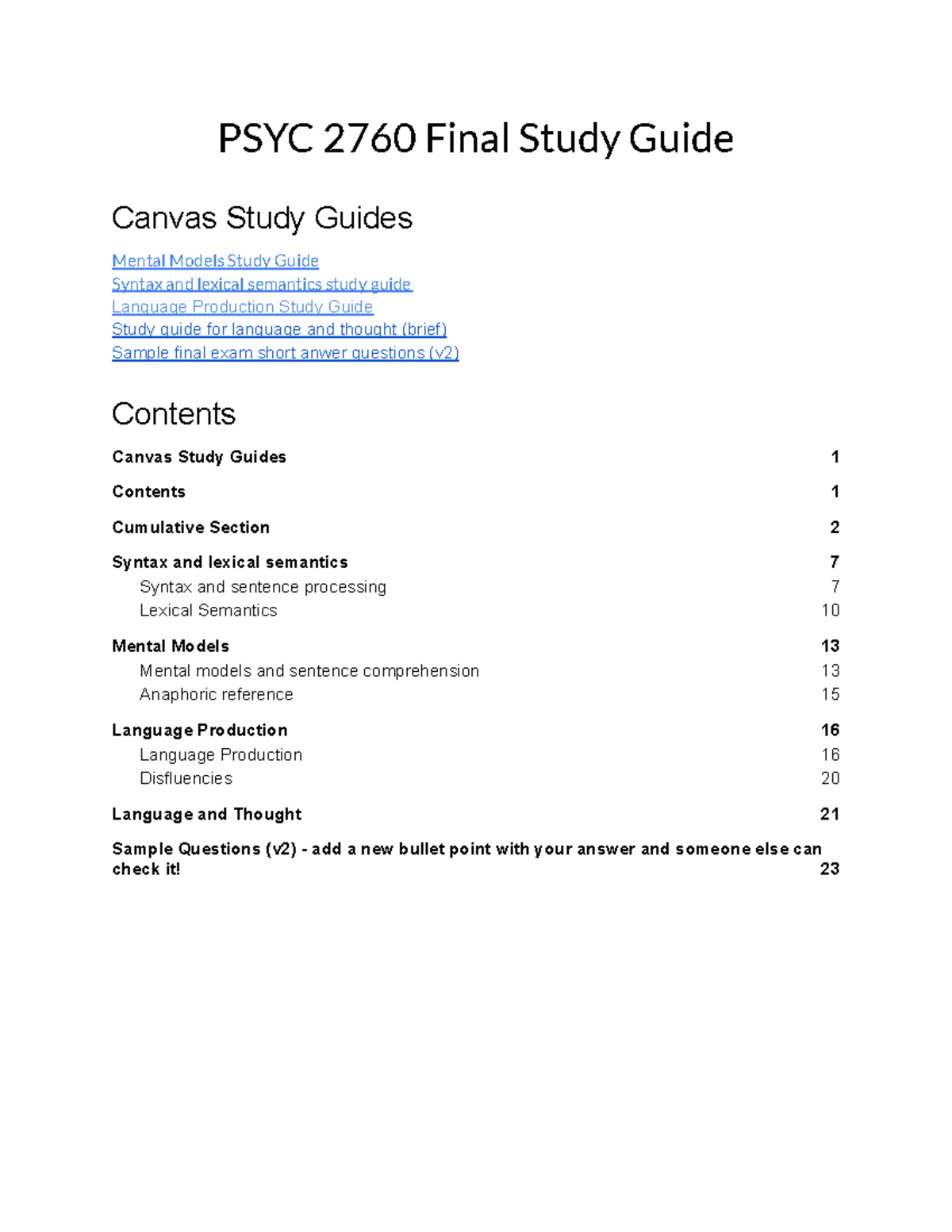 PSYC 2760 Final Exam Comprehensive Study Guide and Key Concepts - Studocu