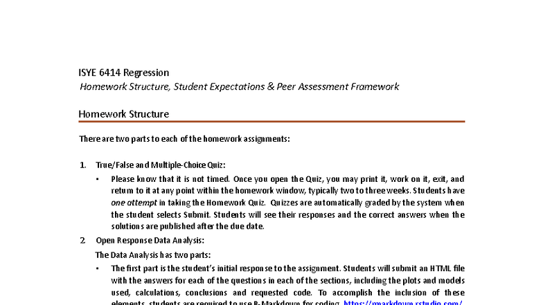 ISYE 6414 Regression Homework Structure & Peer Assessment Guide - Studocu