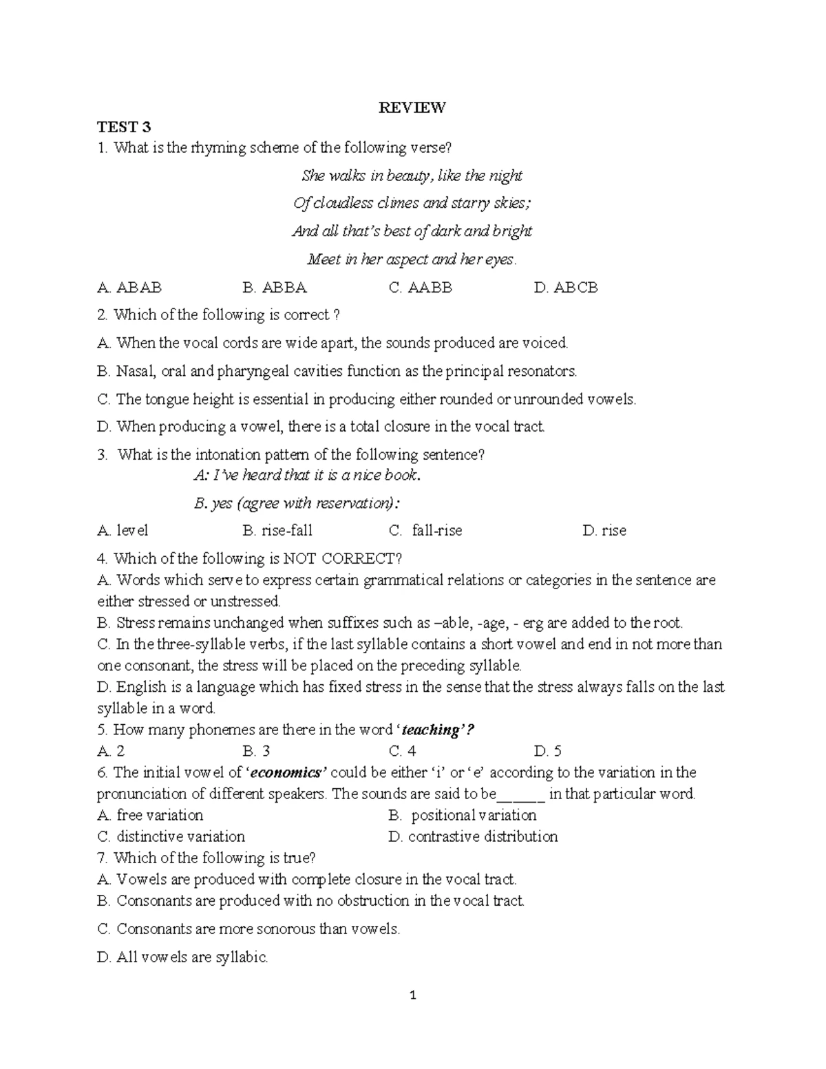Câu hỏi - English Intonation Patterns and Functions Quiz - Studocu
