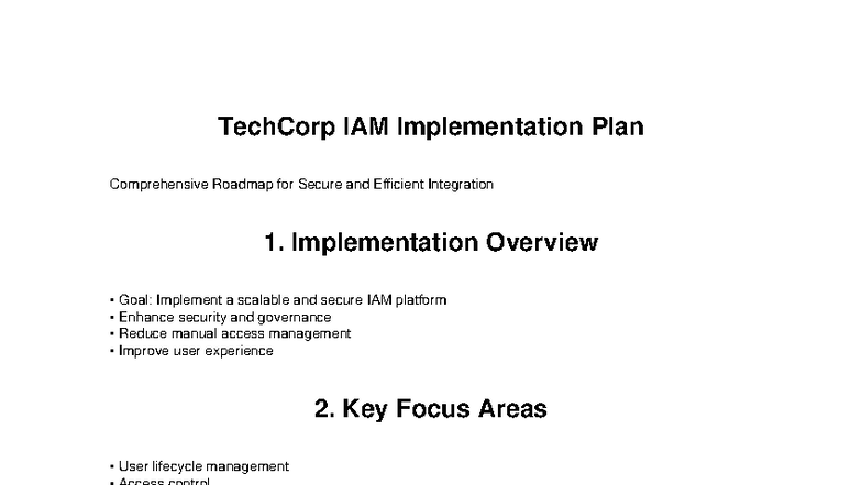 TechCorp IAM Implementation Plan: Secure Integration Roadmap - Studocu