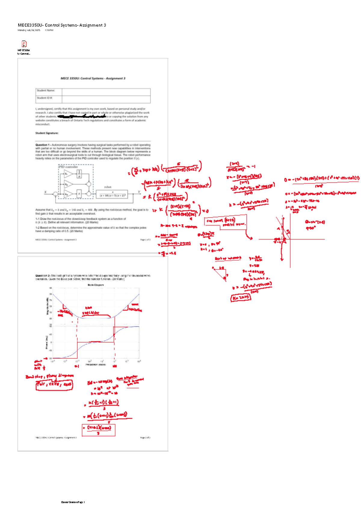 MECE3350U- Control Systems- Assignment 3 - MECE 3350U - U- Control ...
