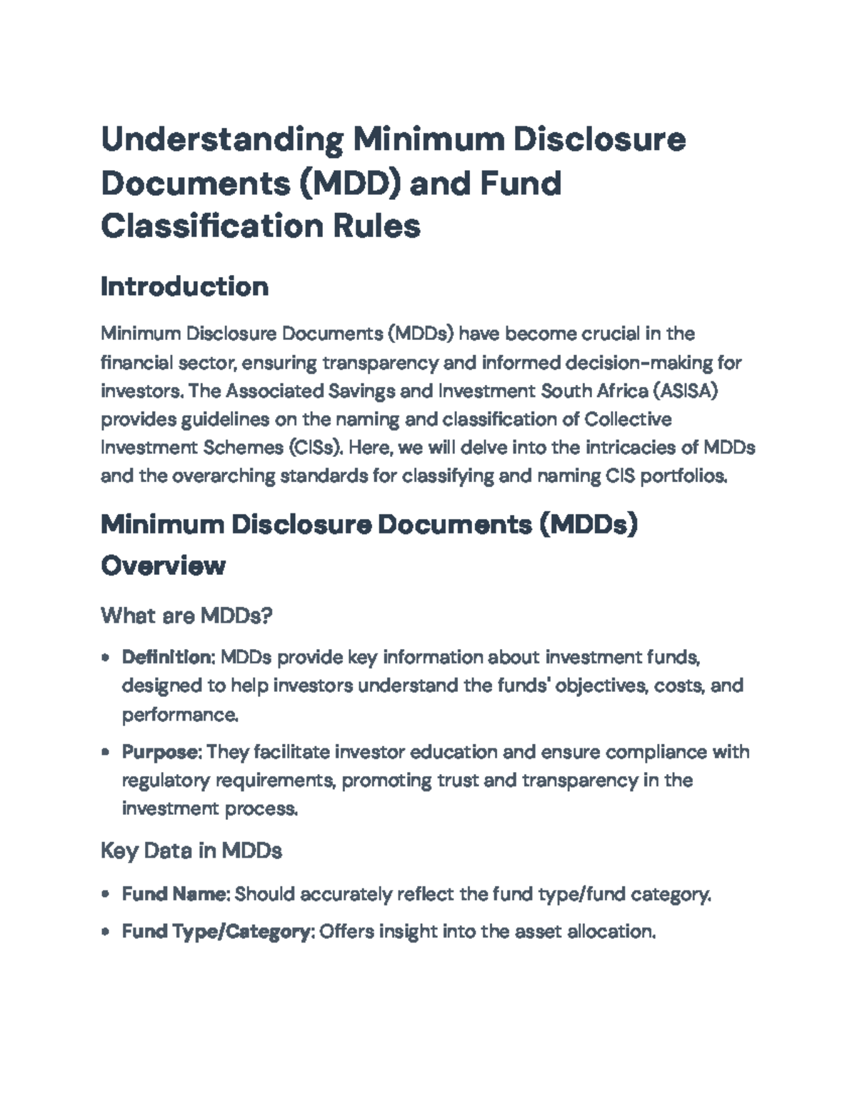 Understanding Minimum Disclosure Documents (MDDs) and ASISA Guidelines ...
