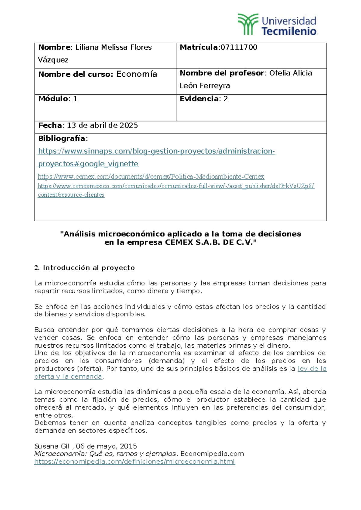 Evidencia 2: Análisis Microeconómico y Macroeconómico de CEMEX S.A.B ...