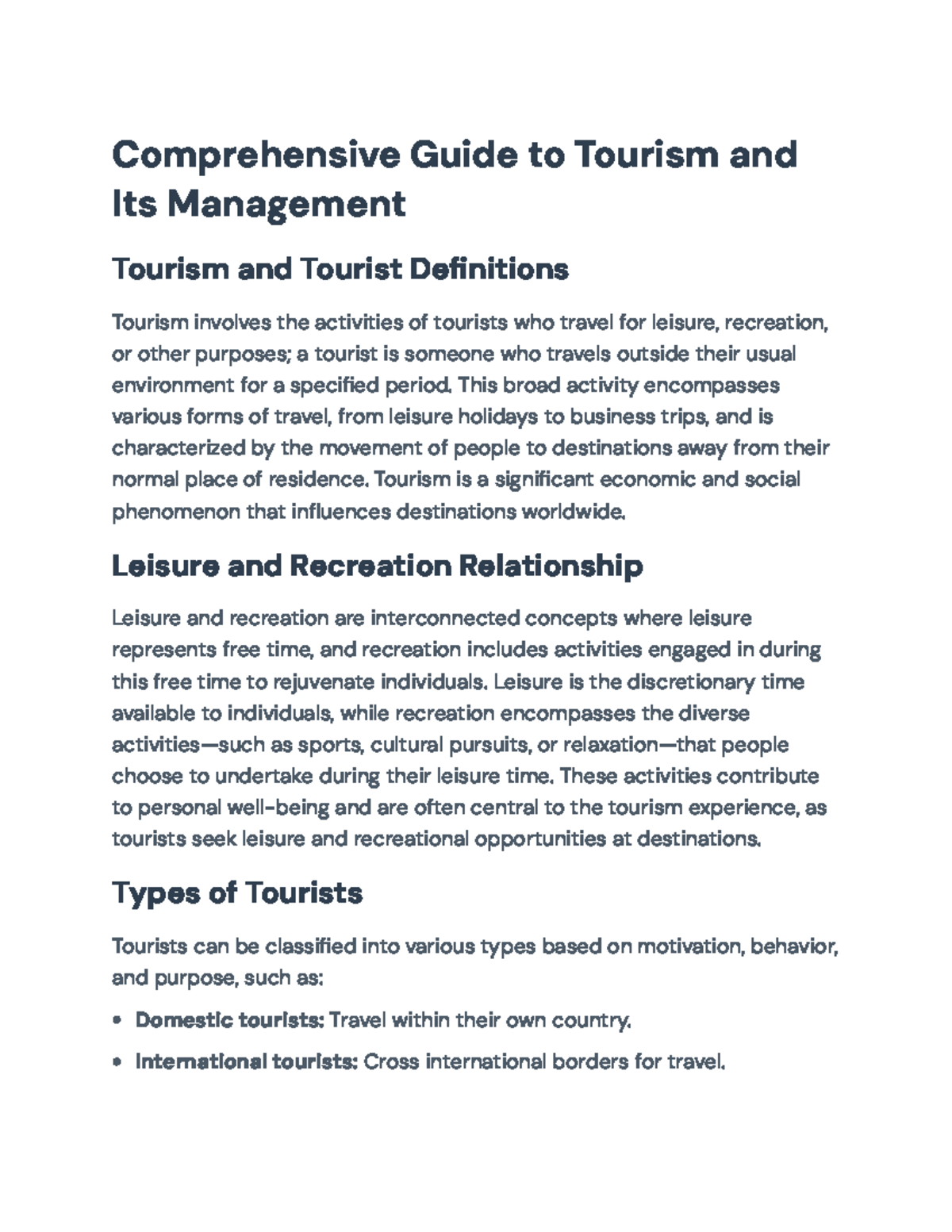 Comprehensive Guide to Tourism Management (TM 101): Socio-Economic ...