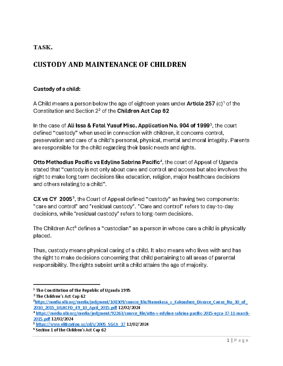 Family LAW 2 - Custody and Maintenance of Children Insights - Studocu