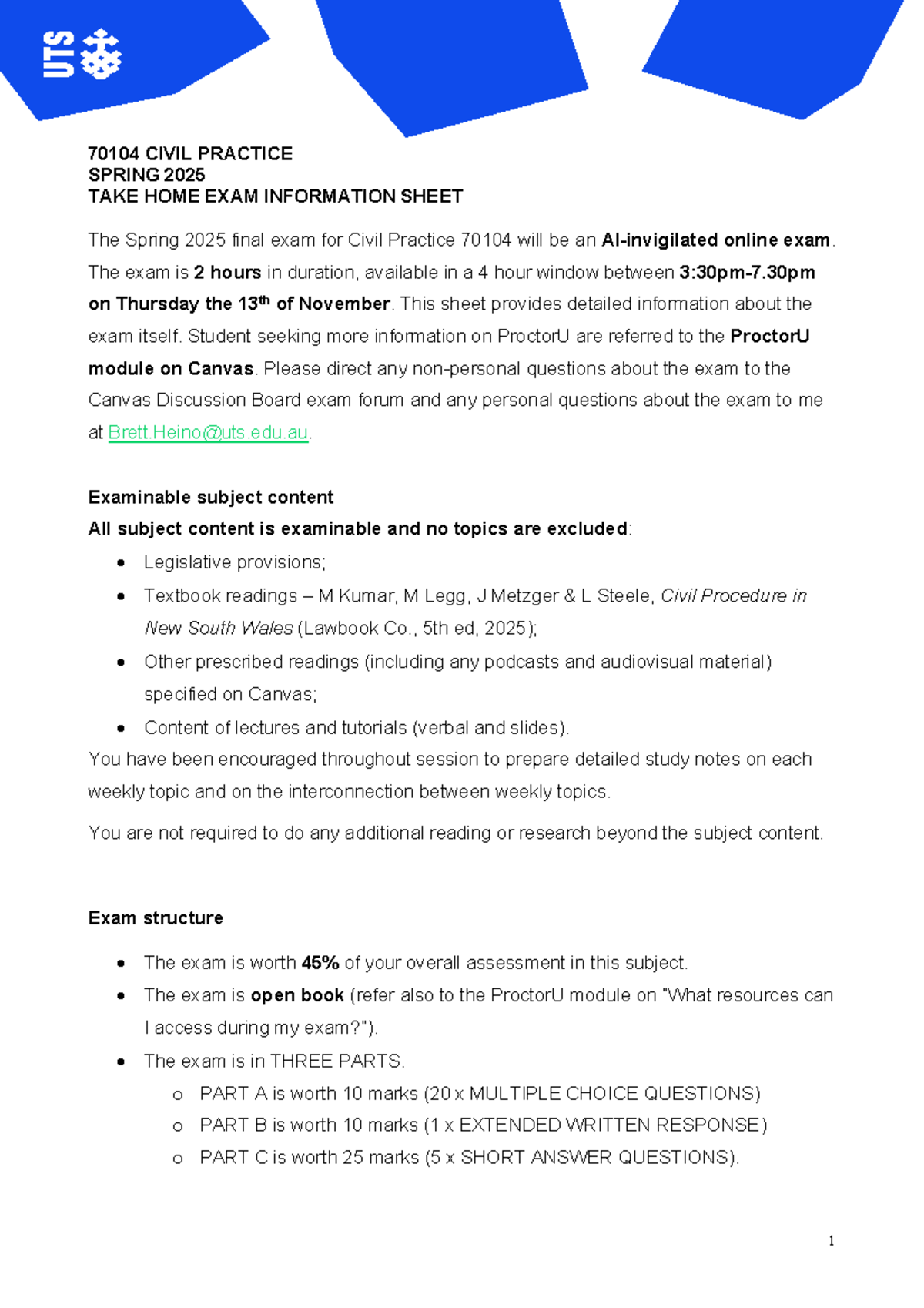 70104 CIVIL PRACTICE SPRING 2025 TAKE HOME EXAM GUIDE - Studocu