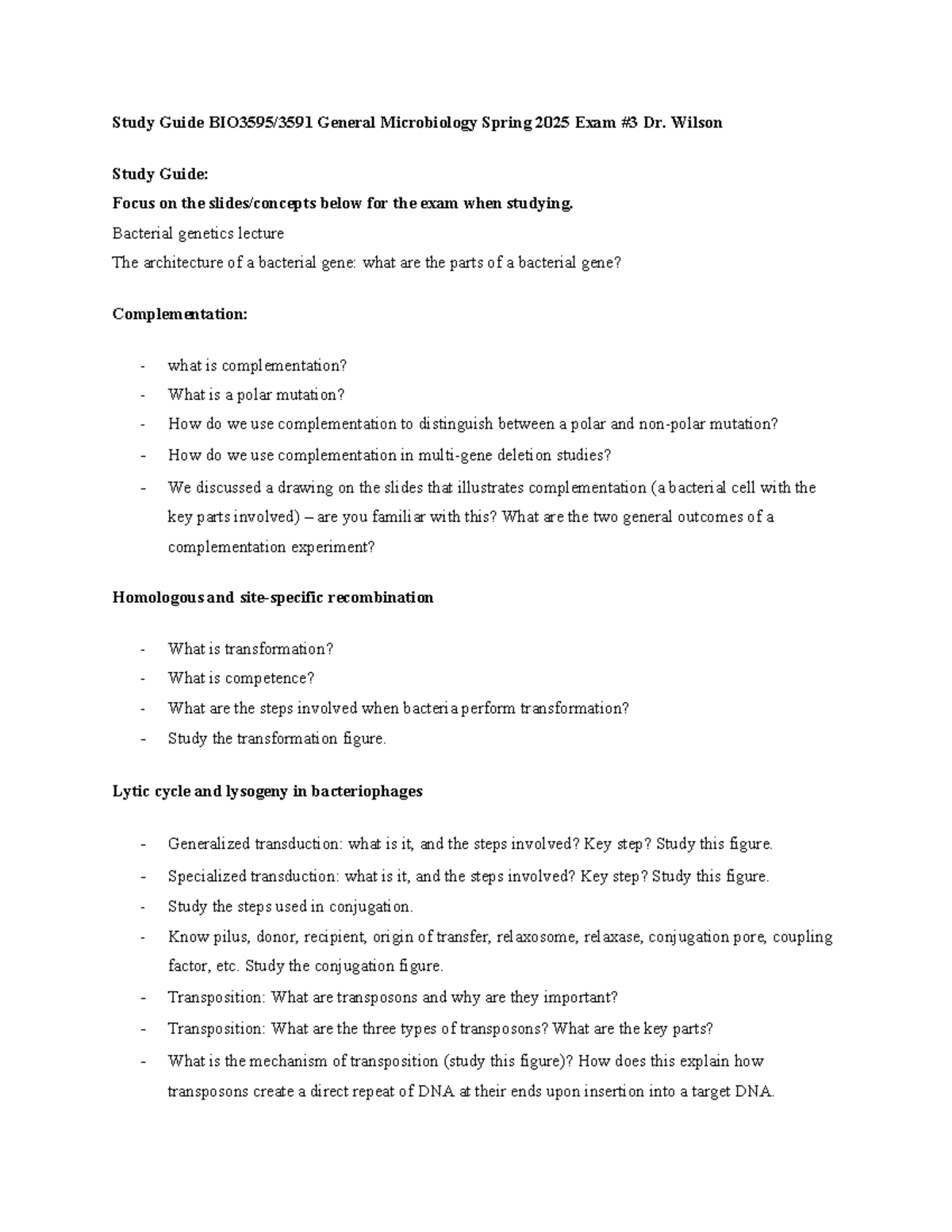 Study Guide for BIO3595/3591 General Microbiology Exam #3 - Spring 2025 ...