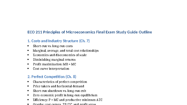 ECO 211 Final Exam Study Guide: Microeconomics Outline - Studocu