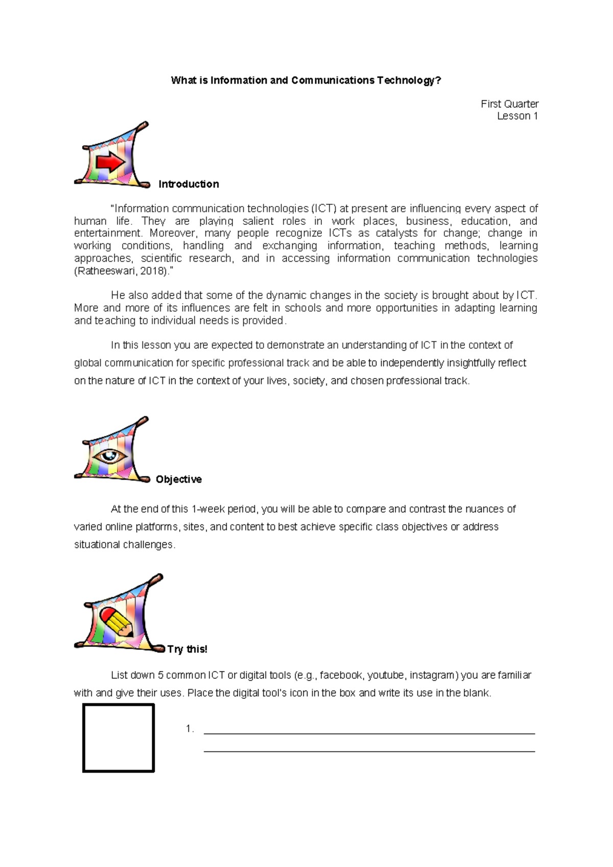 ETech Week 1 module - What is Information and Communications Technology ...