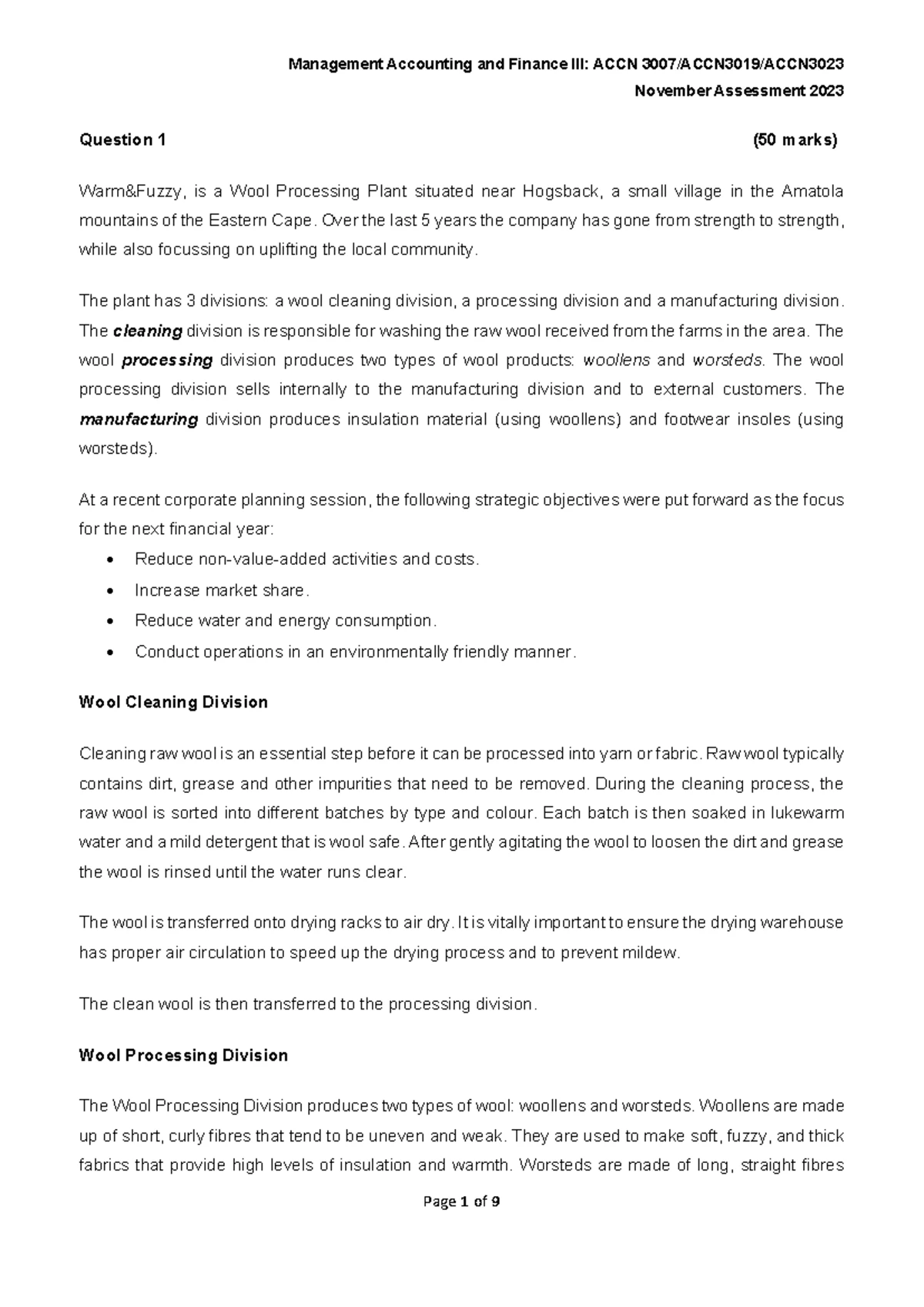 Final Exam Study Guide: Management Accounting & Finance (XYZ123) - Studocu