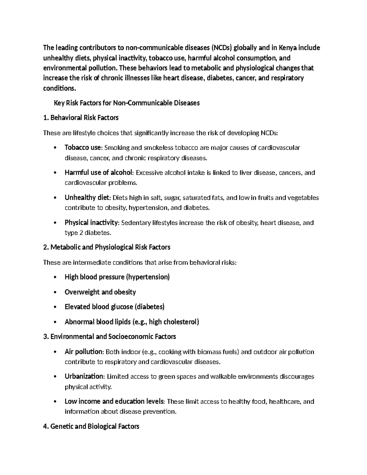 Key Risk Factors for NCDs: Global and Kenya Insights (Notes) - Studocu