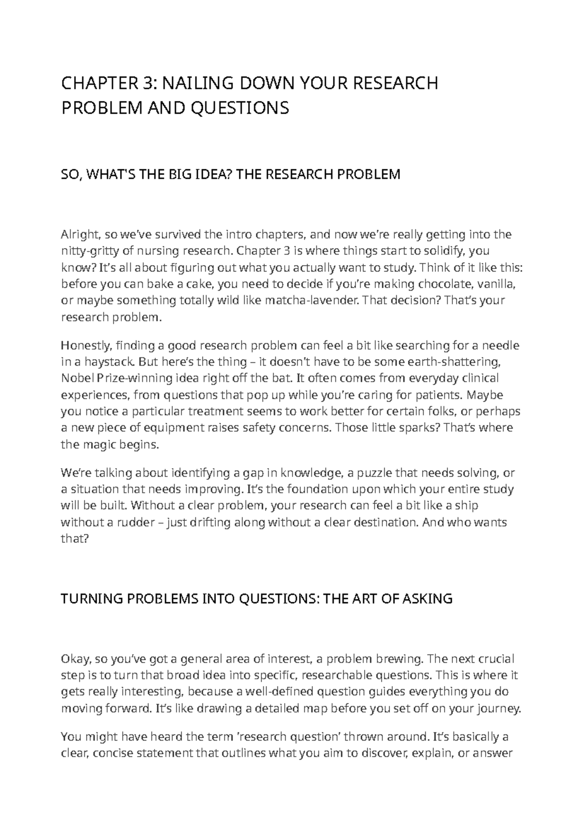 NURS 301: Chapter 3 - Defining Research Problems & Questions - Studocu