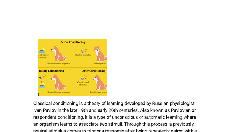 PSY101: Classical Conditioning - Principles and Applications - Studocu