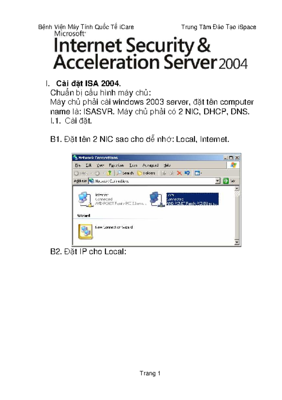 Isa2004 2 7381 - tin học ứng dụng - I. Cài ñặt ISA 2004. Chuẩn bị cấu ...