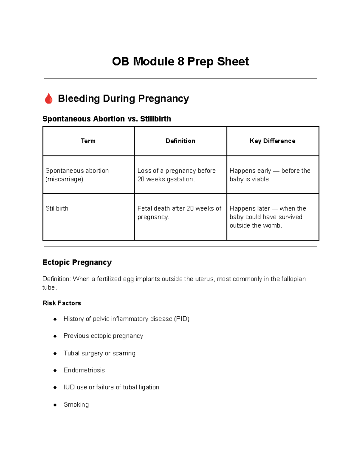 OB Module 8 - Notes on Bleeding During Pregnancy and Related Conditions ...