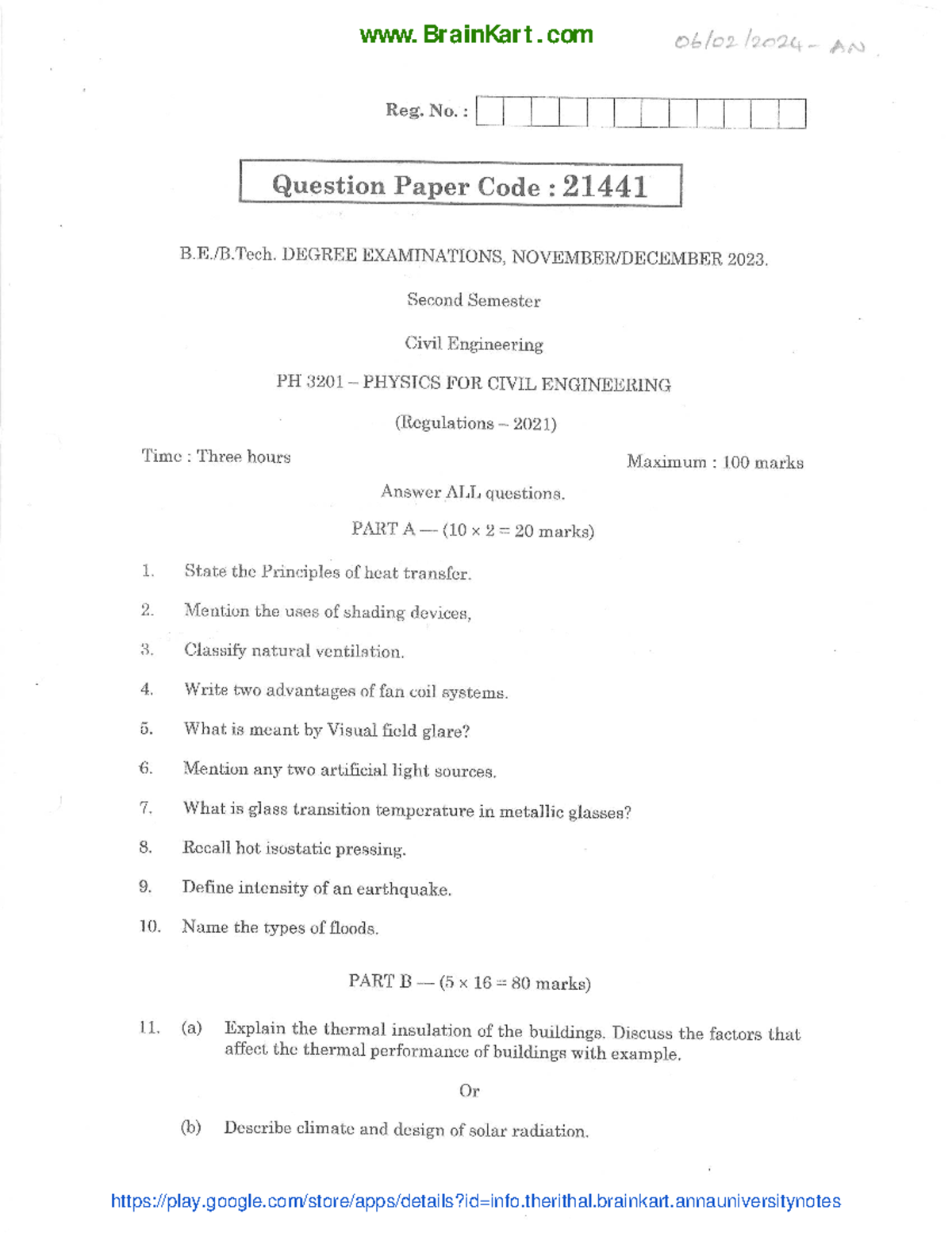 Physics For Civil Engineering - PH3201 2021 Regulation - Question Paper ...