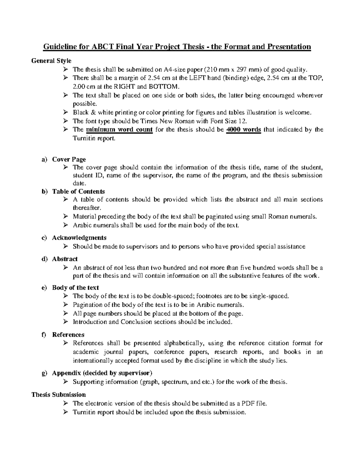 ABCT4652 Final Year Project Thesis Guidelines and Requirements - Studocu