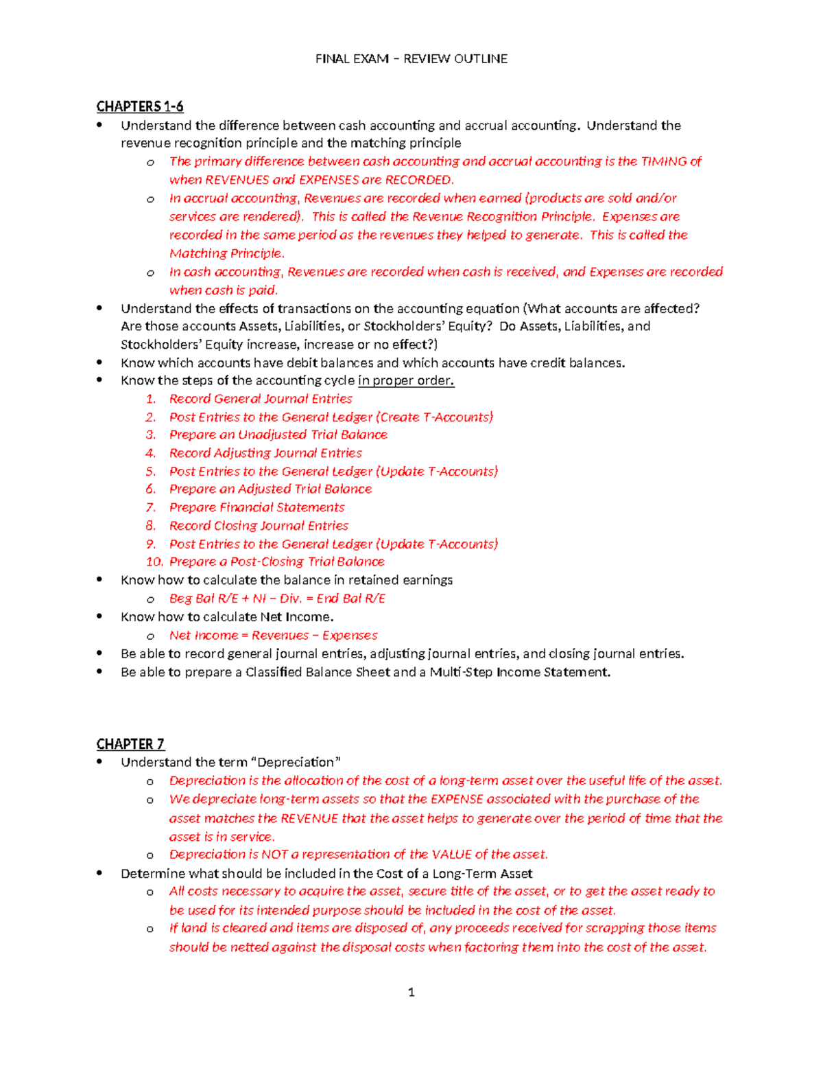 FINAL EXAM REVIEW OUTLINE: ACCOUNTING CHAPTERS 1-11 - CHAPTERS 1 ...
