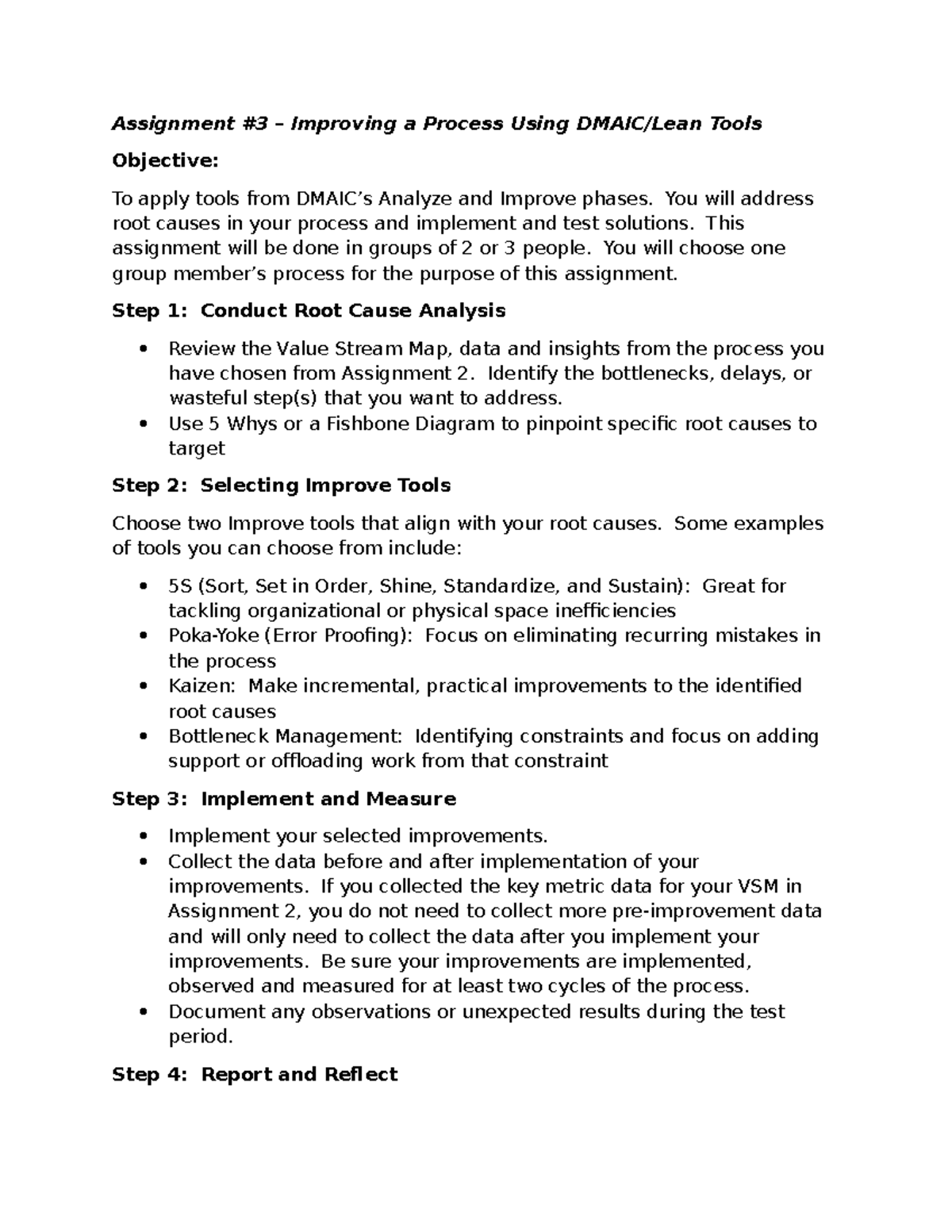 Assignment 3: Improving a Process Using Analyze & Improve Tools - Studocu