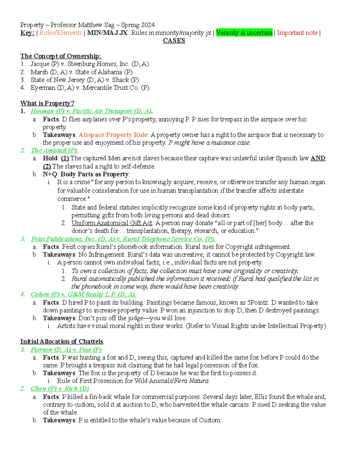Property Law Outline: Key Cases and Concepts (JX: Spring 2024) - Studocu