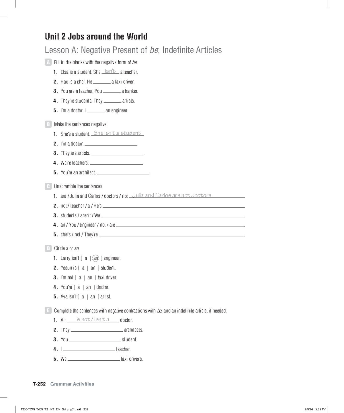 World english 3e level intro grammar activities unit 2 lesson a - T-252 ...