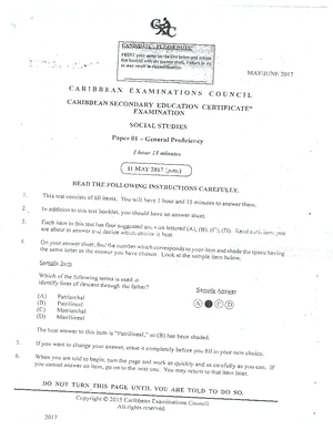 Social Studies CSEC Paper 02 - May 2021 Examination Insights - Studocu