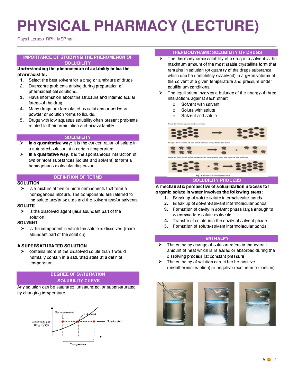 Midterm Notes on Solubility and Drug Formulation (PHYS. Pharm) - Studocu
