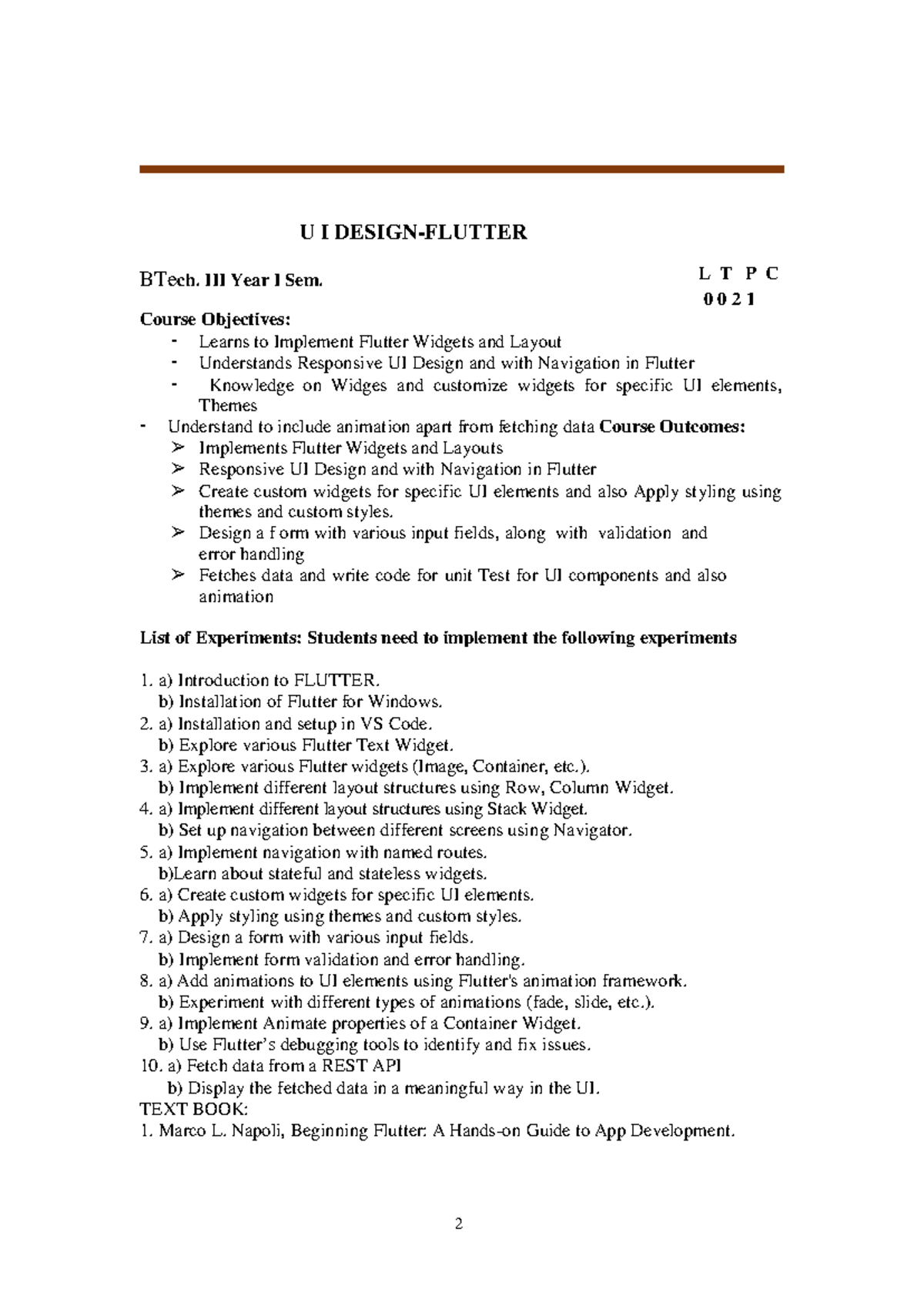 UI Design Lab Manual - Flutter R22 for BTech III Year Sem 1 - Studocu