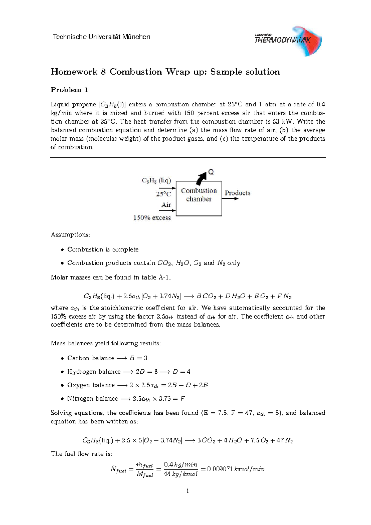 8 TU8 - Homework 8 Solutions: Combustion Analysis and Calculations ...