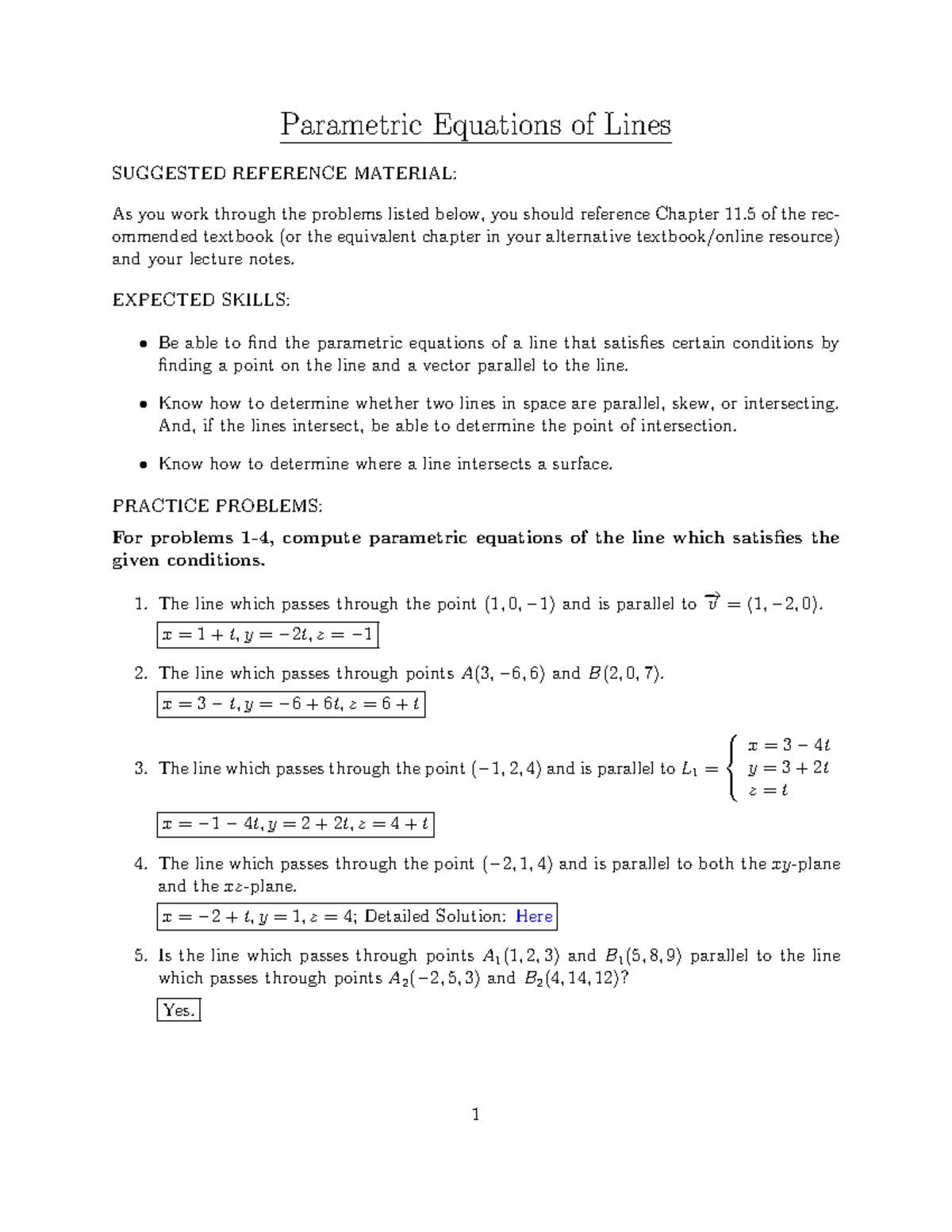 Practice Questions on Parametric eqns - 1 - Parametric Equations of ...
