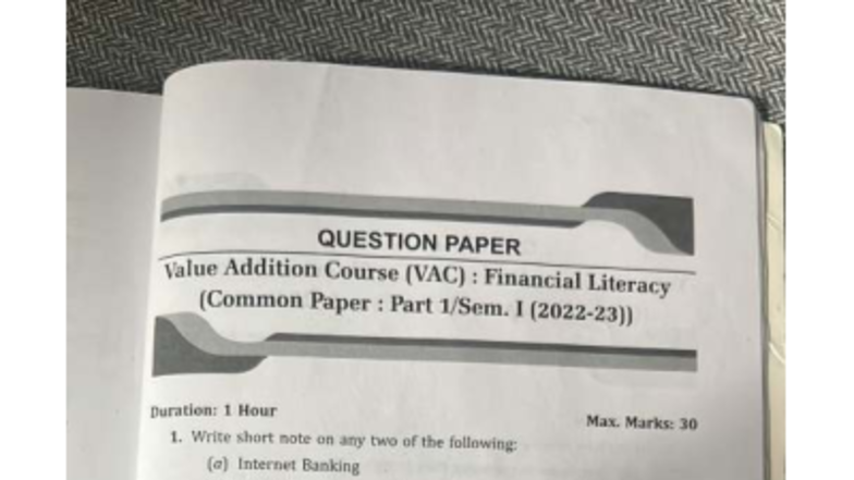 VAC Financial Literacy: Previous Year Question Paper - Studocu
