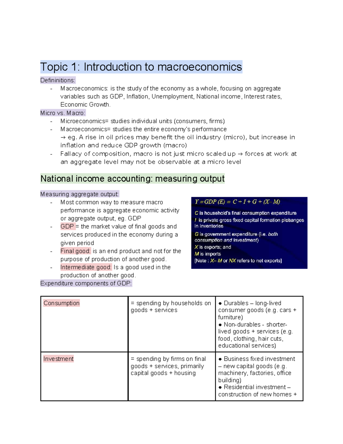ECON 1002 Final Exam Notes - Macroeconomics Overview and Key Concepts ...