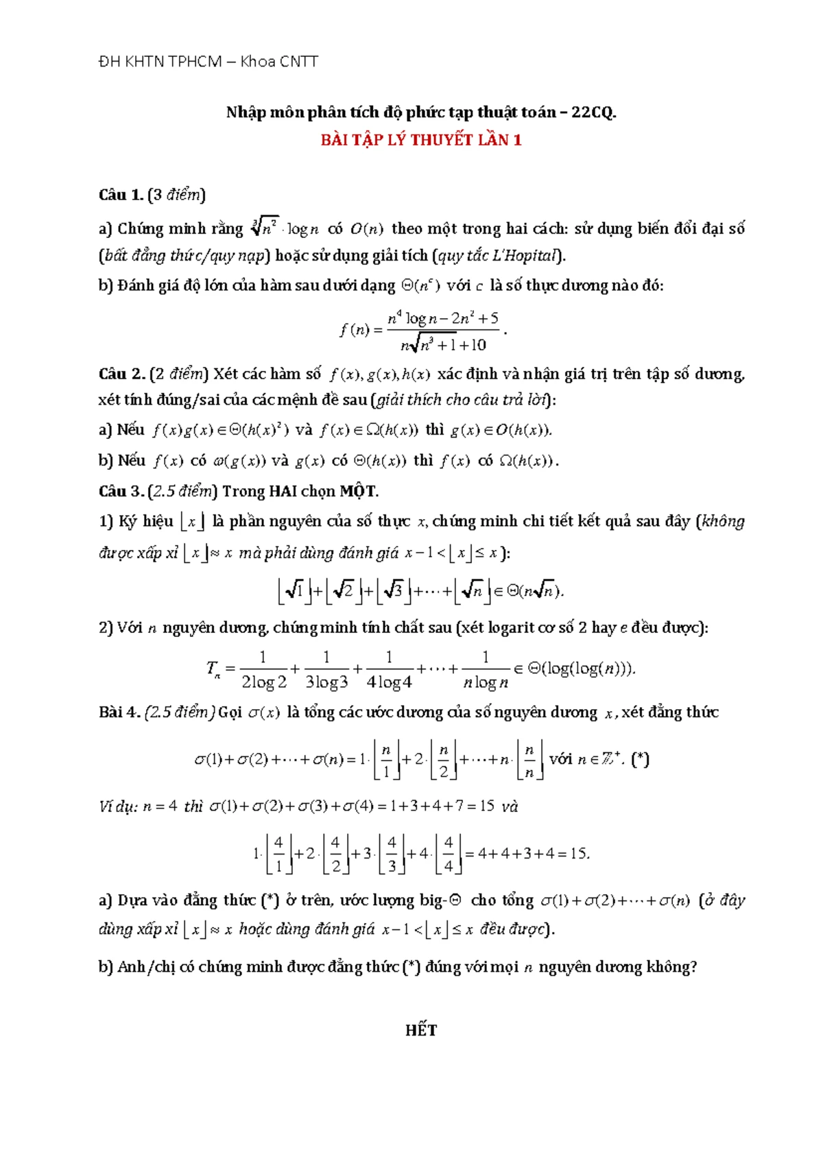 Useful Formulas for Algorithm Analysis - Appendix A - Studocu