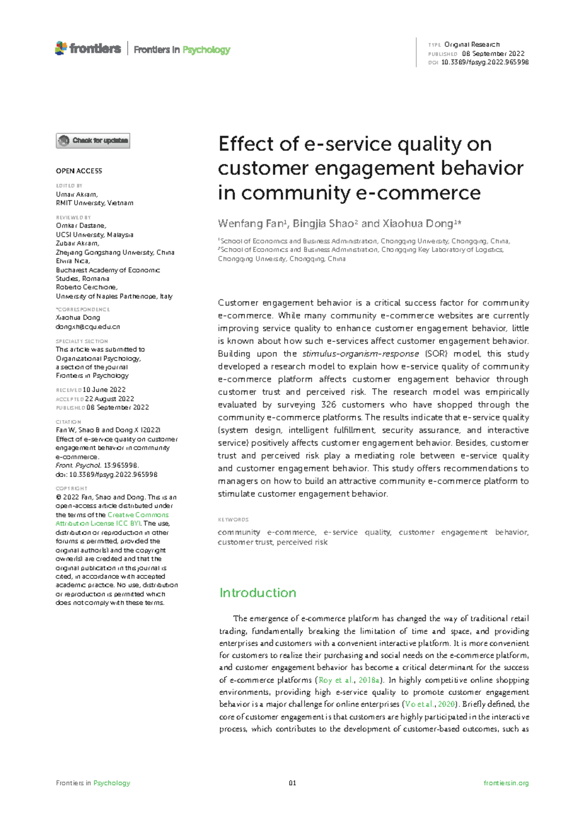 Effect of Quality on Customer Engagement Behavior in Community ...