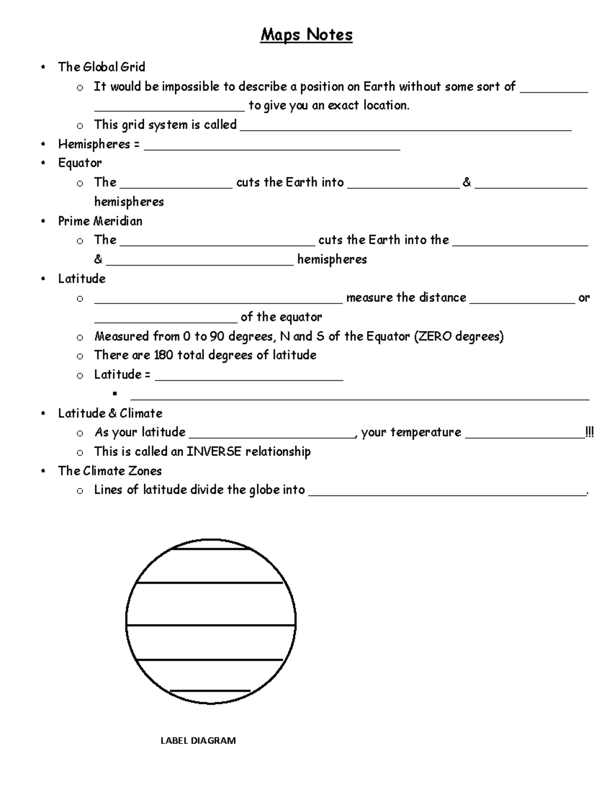 Middle School Science Mapping Sheet: Global Grid & Climate Zones - Studocu