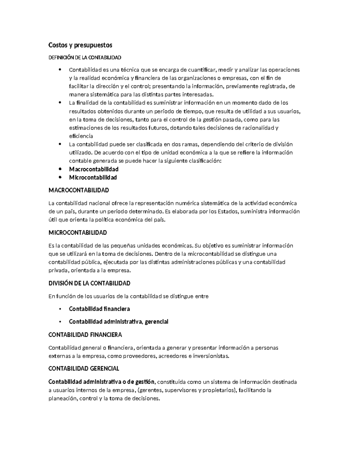 Resumen de Costos y Presupuestos en Contabilidad - Costo y Gasto - Studocu